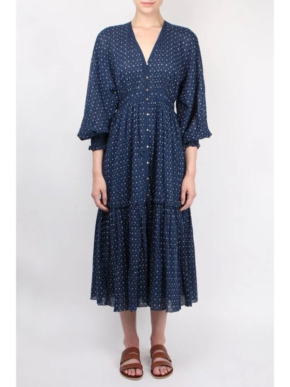 Ulla Johnson Paulette Blue White Ditsy Print Midi Dress Size 4